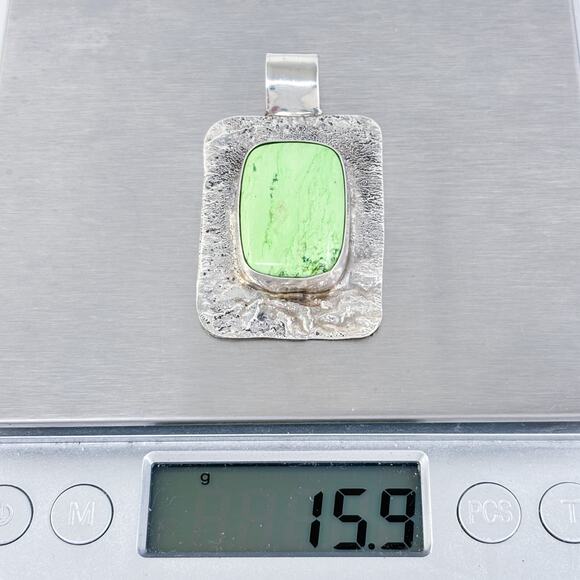 Vintage Artisan Sterling Silver 925 5cm Gaspeite Textured Pendant - Picture 6 of 7